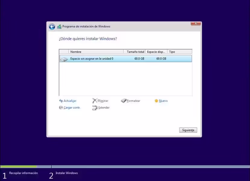 Instalar Windows 10 - Particion