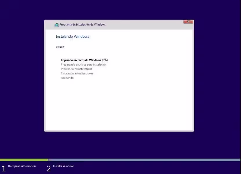 Instalar Windows 10 - Copiando archivos