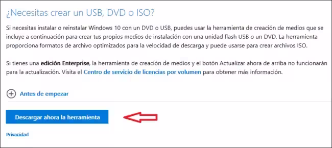 Reinstalar Windows 10 - Herramienta de creación de medios