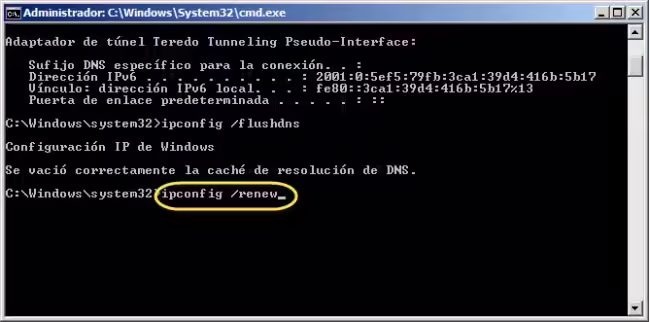 Liberar renovar IP, y refrescar DNS
