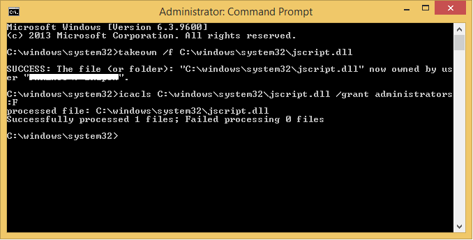 icacls C:\windows\system32\jscript.dll /grant administrators:F - Reparar-archivos-de-sistema-Windows-10