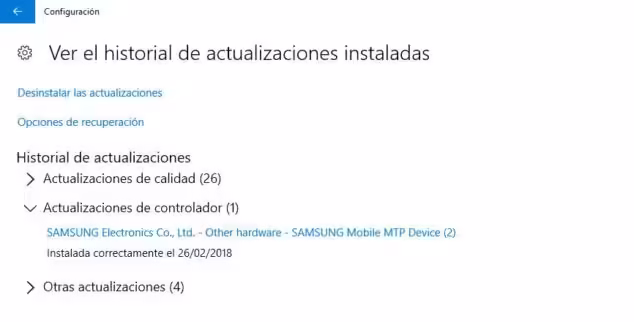 Ver el historial de actualizaciones