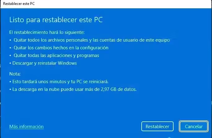 Listo para restablecer este PC Listo para restablecer este PC