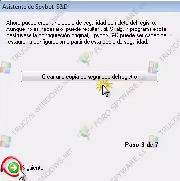 Asistente crear copia registro de Spybot Search & Destroy
