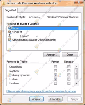 Propiedades permisos asignar nuevos permisos