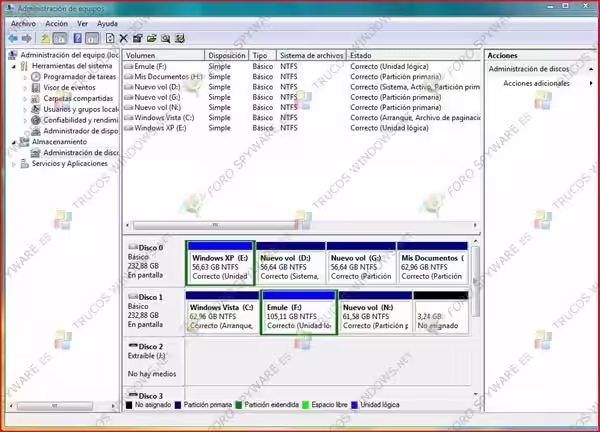 Como administrar las particiones en Windows vista desde administración de discos