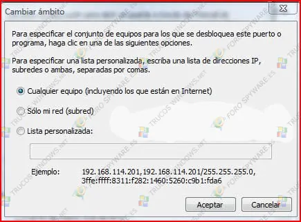 Ambito del Firewall de Windows Vista