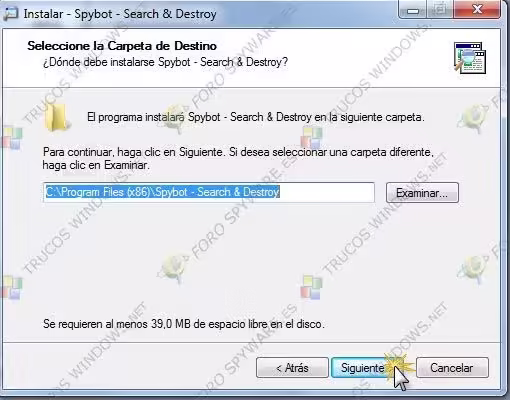Ruta instalación de Spybot Search & Destroy