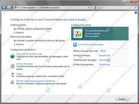 Configurar el Control parental de Windows Vista