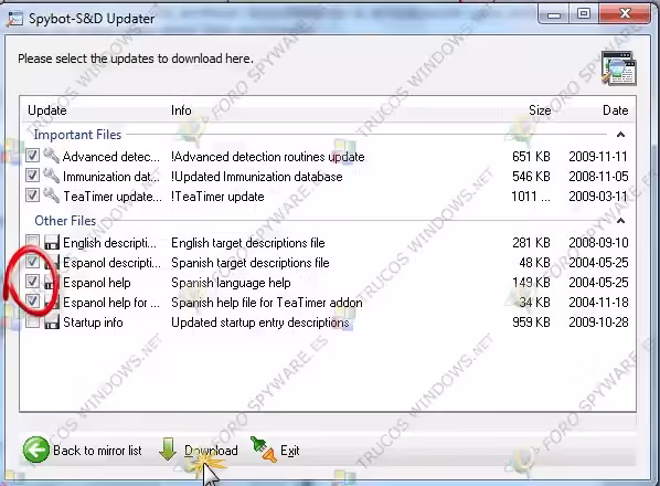 Descarga actualizaciones de Spybot Search & Destroy