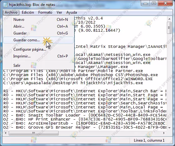 Manual completo de análisis e interpretación de logs de hijackthis y uso del programa