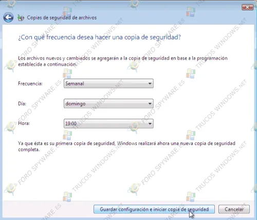 configuración de la copia de seguridad