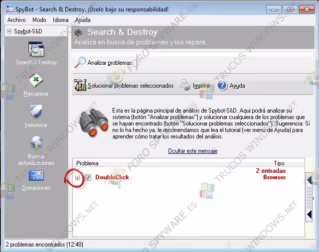 resultados scan de Spybot Search & Destroy