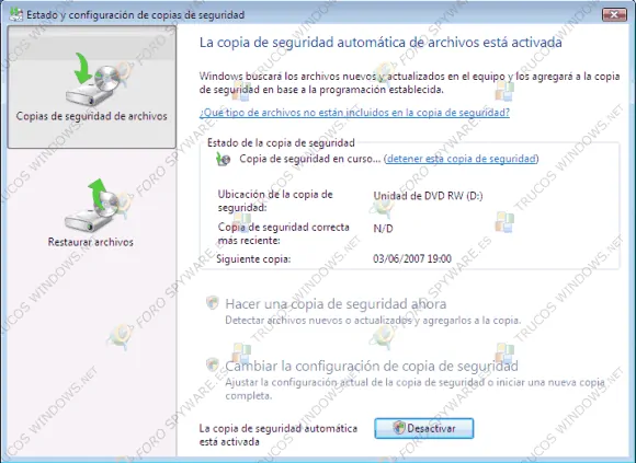 la copia de seguridad ya está en curso