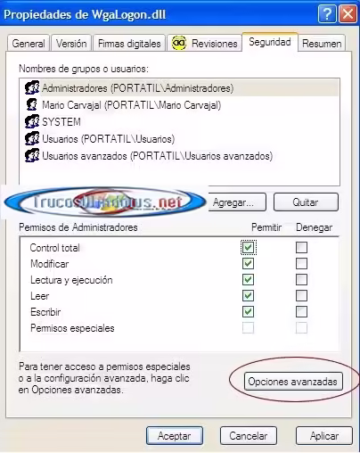 Seguridad- Opciones avanzadas