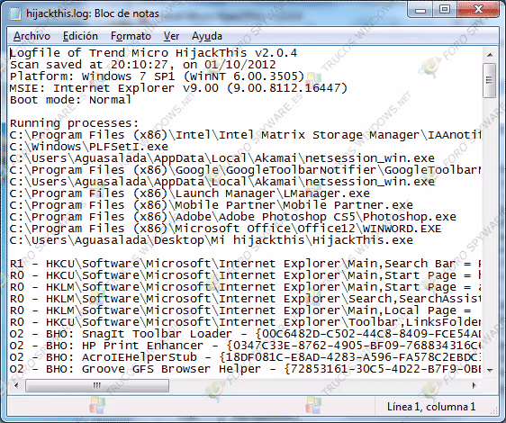 Manual completo de análisis e interpretación de logs de hijackthis y uso del programa