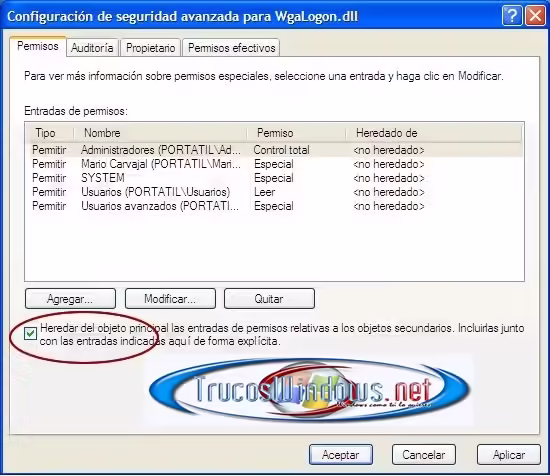 Heredar del objeto principal las entradas de permisos relativas a los objetos secundarios
