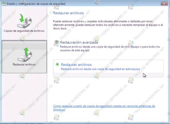 Restaurar archivos