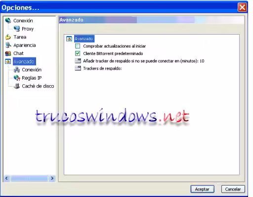 Opciones - Avanzado - Configurar BitComet