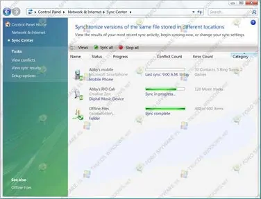 Centro de sincronización en Windows Vista