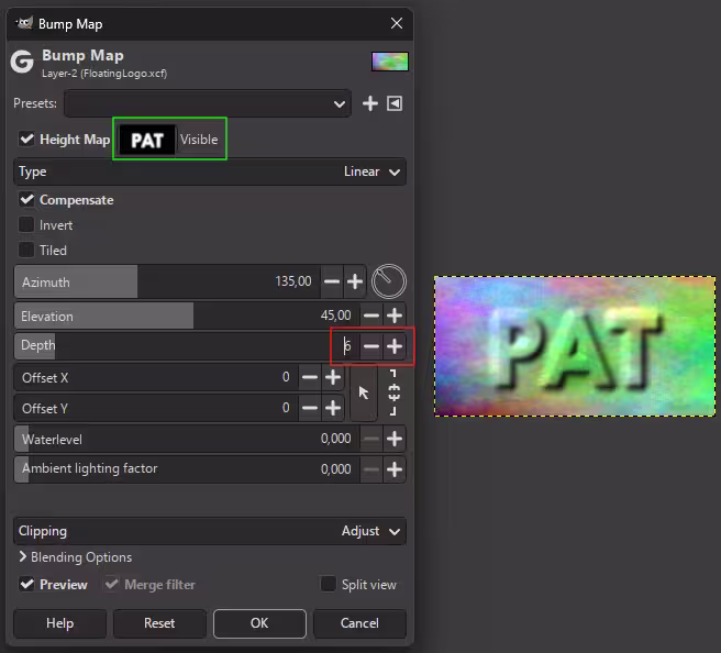 Filtros → Mapa → Mapa de relieve…
