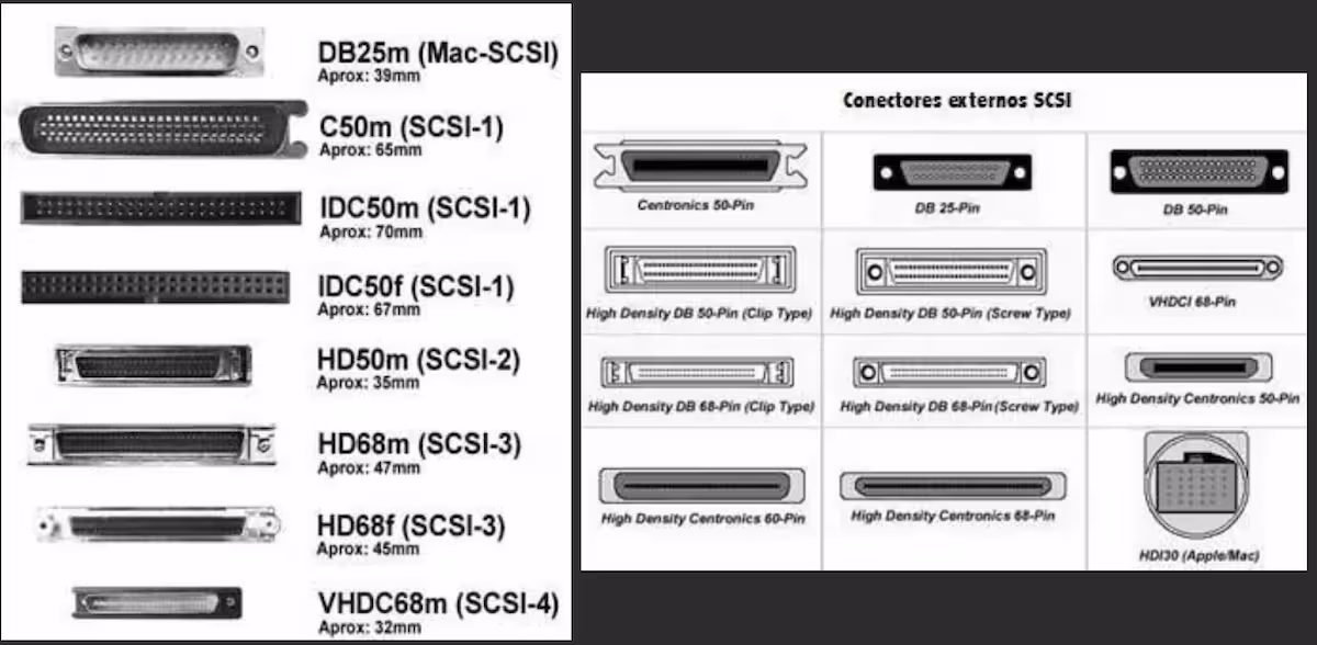 Imagen Conectores SCSI de diferentes tipos
