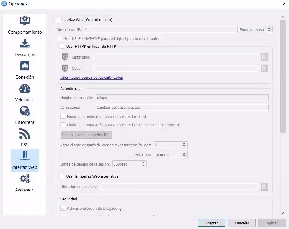 Interfaz Web qBittorrent