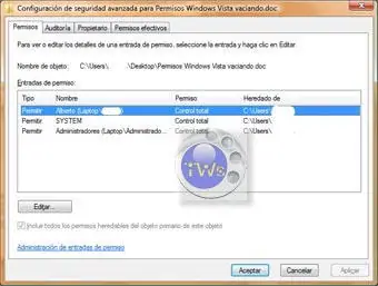 No aplicar herencia sobre objeto Windows Vista