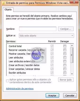 No aplicar herencia sobre objeto Windows Vista