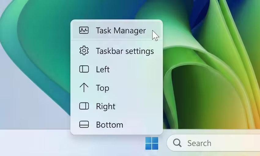 Opciones de posición de la barra de tareas en Windows 11