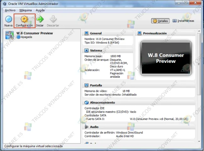 Configuración sistema operativo VirtualBox