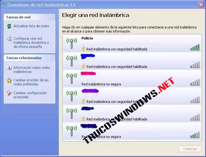 conexión inalámbrica en Windows XP Profesional Service Pack 2 con seguridad WEP