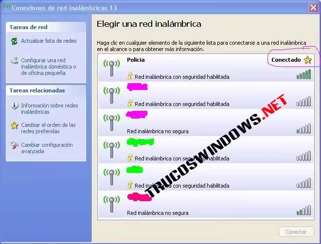 conexión inalámbrica en Windows XP Profesional Service Pack 2 con seguridad WEP