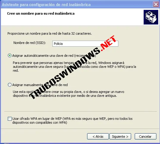 conexión inalámbrica en Windows XP Profesional Service Pack 2 con seguridad WEP