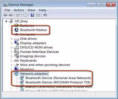 Administrador de dispositivos mostrando Bluetooth Administrador de dispositivos mostrando Bluetooth