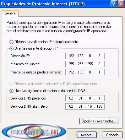 Propiedades Protocolo Internet (TCP/IP)