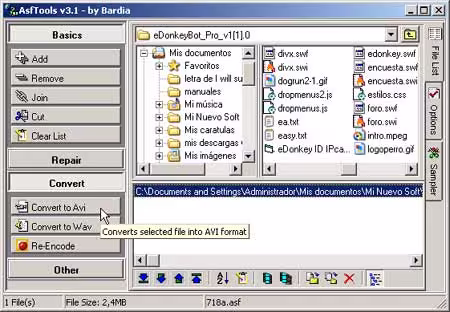 De ASF a AVI con ASF Tools