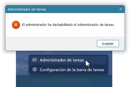 El administrador ha deshabilitado el Administrador de tareas
