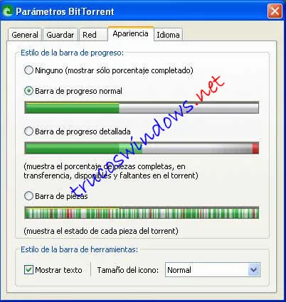 Parametros de Bittorrent - Apariencia