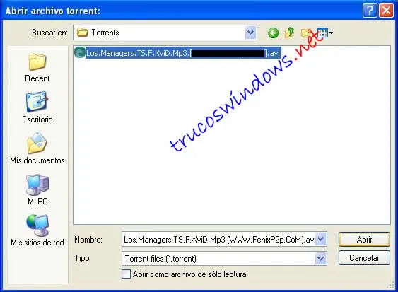 Selección del archivo a descargar