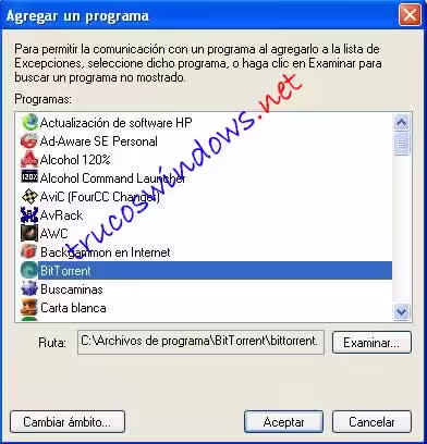 Añadir excepcion en firewall para Bittorrent