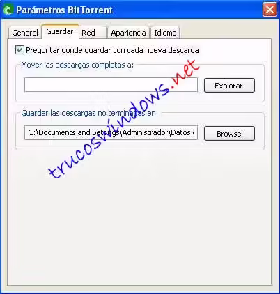 Parametros de Bittorrent - Guardar