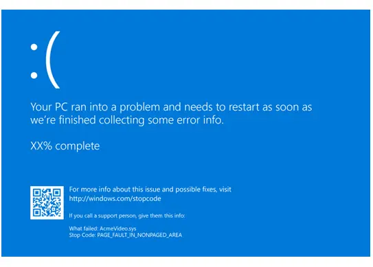 bug check example blue screen-page-fault