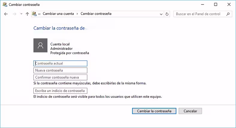 Cambiar contraseña de