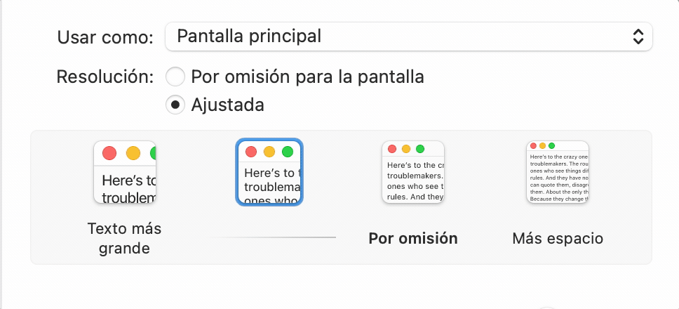 macOS, Ajustes del Sistema > Accesibilidad > Pantalla y utiliza el control deslizante Tamaño del puntero.