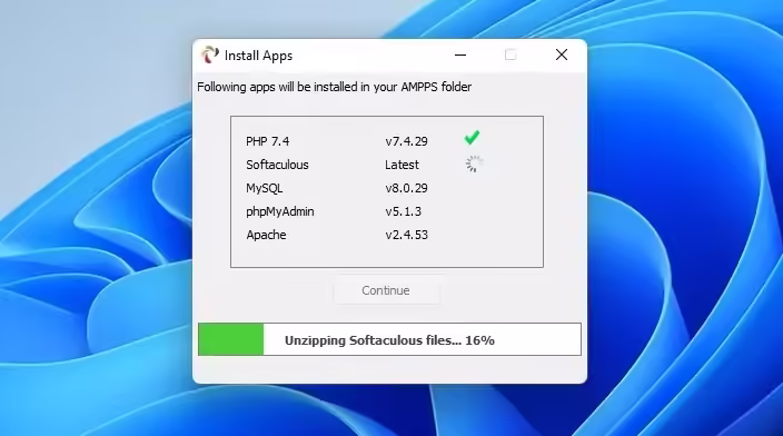 aamps comenzará a descargar los paquetes más recientes para usarlos con él