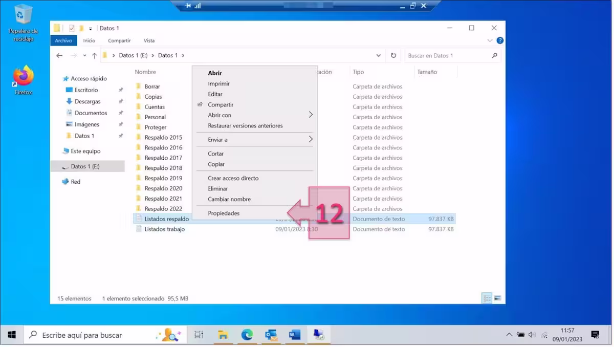 Configuración de permisos NTFS: Accedemos al cuadro propiedades del archivo que queremos desvincular de herencia
