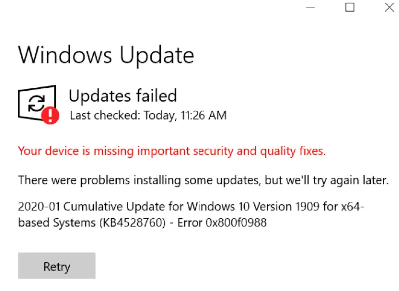 Error 0x800f0988 Windows 10