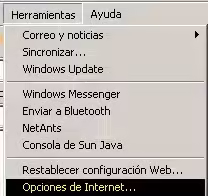 Herramientas Opciones de internet