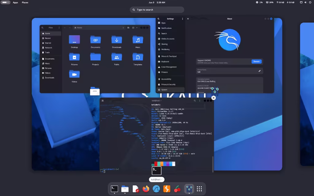 Kali Linux 2026.2 ejecutando GNOME 50